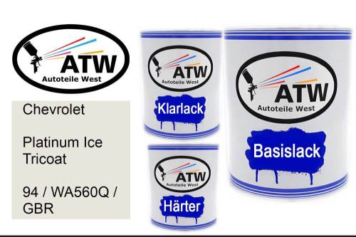 Chevrolet, Platinum Ice Tricoat, 94 / WA560Q / GBR: 1L Lackdose + 1L Klarlack + 500ml Härter - Set, von ATW Autoteile West.